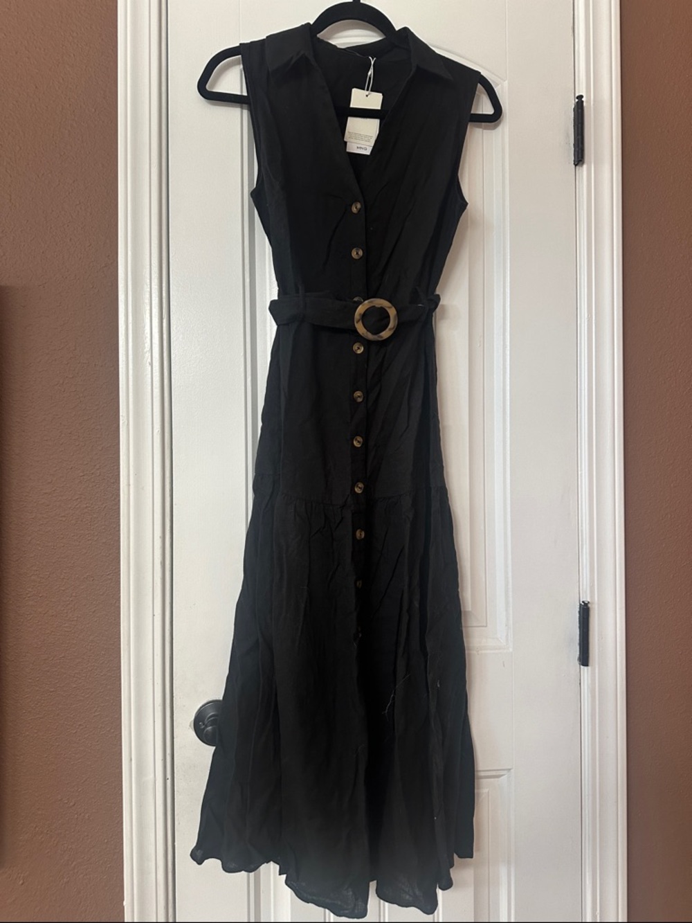 Mango Sleeveless Black Maxi Dress with Belted Waist